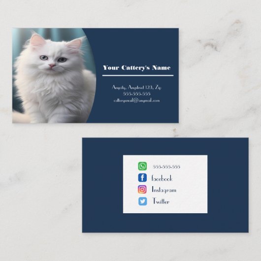 Gepersonaliseerde Blue Cattery Visitekaartje (Voorkant / Achterkant)