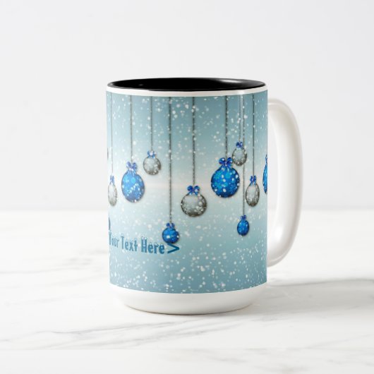 Gepersonaliseerde Blue Christmas Snow Ornamenten M Tweekleurige Koffiemok (Voorkant rechts)