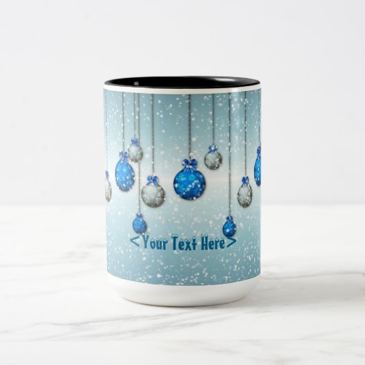 Gepersonaliseerde Blue Christmas Snow Ornamenten M Tweekleurige Koffiemok (Center)