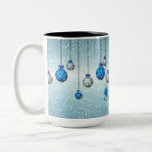 Gepersonaliseerde Blue Christmas Snow Ornamenten M Tweekleurige Koffiemok (Links)