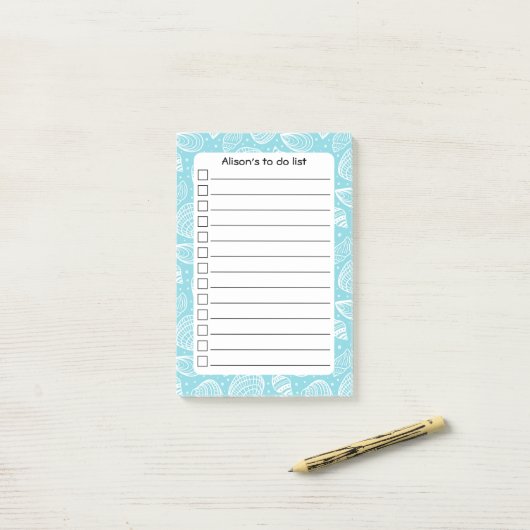 Gepersonaliseerde Blue Coastal Shells to Do-lijst Post-it® Notes (Op bureau)