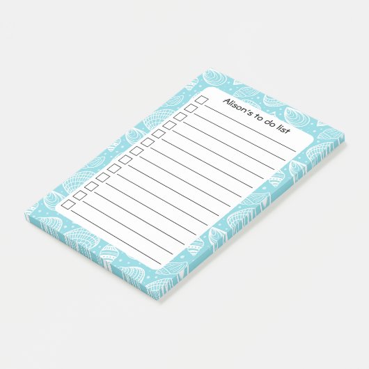 Gepersonaliseerde Blue Coastal Shells to Do-lijst Post-it® Notes (Schuin)