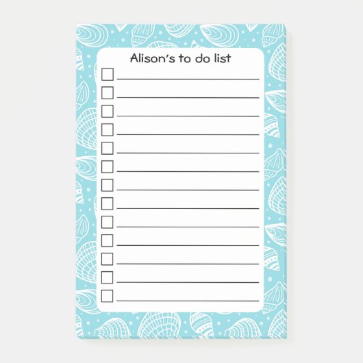 Gepersonaliseerde Blue Coastal Shells to Do-lijst Post-it® Notes (Voorkant)