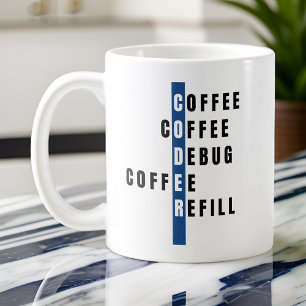 Gepersonaliseerde Blue Coffee Debug Refill Coder Koffiemok