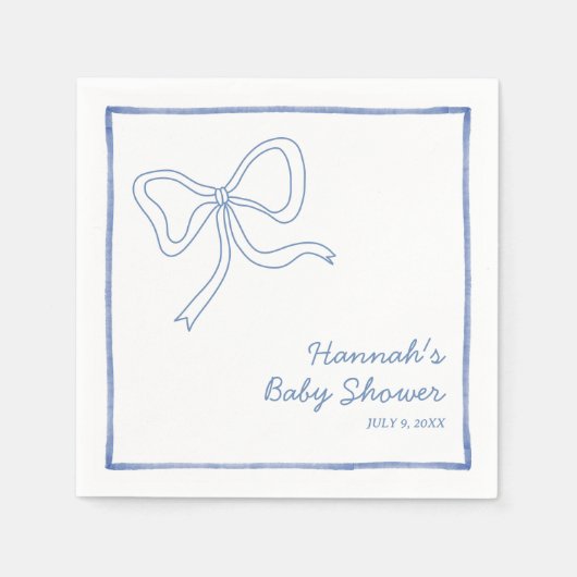 Gepersonaliseerde Blue Coquette Bow Baby shower se Servet (Voorkant)