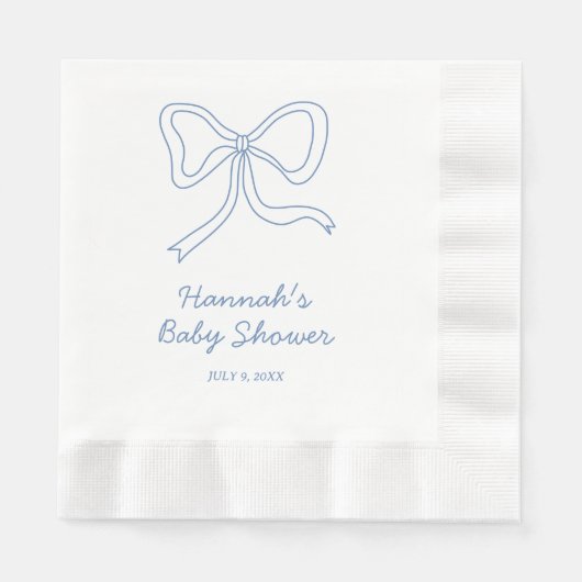 Gepersonaliseerde Blue Coquette Bow Baby shower se Servet (Voorkant)
