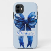 Gepersonaliseerde Blue Coquette Bow iPhone Case (Achterkant)
