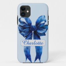 Gepersonaliseerde Blue Coquette Bow iPhone Case