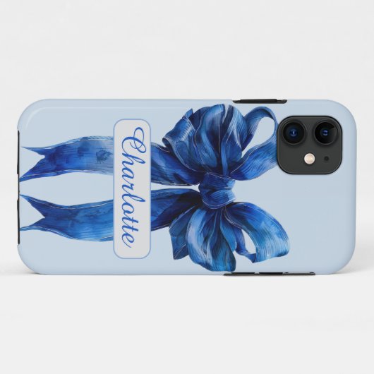 Gepersonaliseerde Blue Coquette Bow iPhone Case (Achterkant (horizontaal))