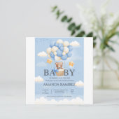 Gepersonaliseerde Blue & Cream Elephant Baby showe Save The Date (Staand voorkant)