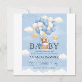 Gepersonaliseerde Blue & Cream Elephant Baby showe Save The Date (Voorkant)