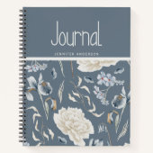 Gepersonaliseerde Blue Cream Floral Journal Notitieboek (Voorkant)