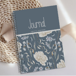 Gepersonaliseerde Blue Cream Floral Journal Notitieboek