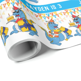Gepersonaliseerde Blue Dragon Verjaardag inpakpapi Cadeaupapier