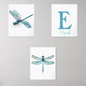 Gepersonaliseerde Blue Dragonfly Boys Room Print S Muurkunst Sets (Voorkant)