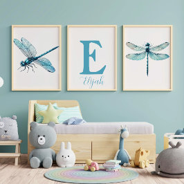 Gepersonaliseerde Blue Dragonfly Boys Room Print S Muurkunst Sets