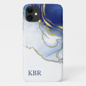 Gepersonaliseerde Blue en Gold Glitter Case-Mate iPhone Case (Achterkant)