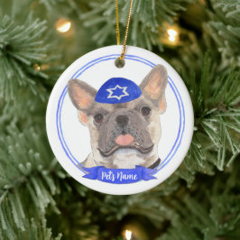 Gepersonaliseerde Blue Fawn Tricolor Frenchie Chan Keramisch Ornament