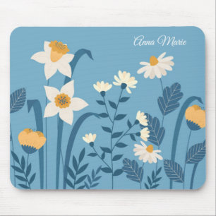 Gepersonaliseerde Blue Floral Mousepad Muismat