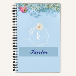 Gepersonaliseerde Blue Floral Spiral Notitieboek m