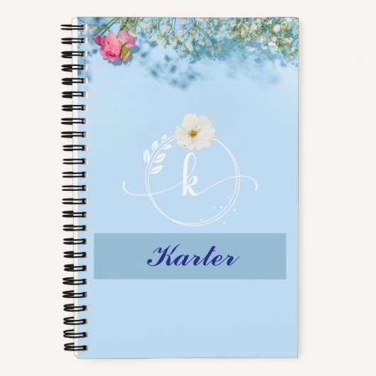 Gepersonaliseerde Blue Floral Spiral Notitieboek m (Voorkant)