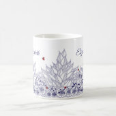 Gepersonaliseerde Blue Folk Art Botanische Mok (Center)