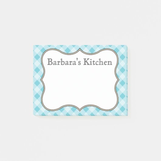 Gepersonaliseerde Blue Gingham Post Het merkt op Post-it® Notes (Voorkant)