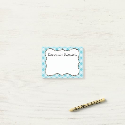 Gepersonaliseerde Blue Gingham Post Het merkt op Post-it® Notes (Op bureau)