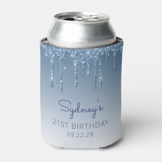 Gepersonaliseerde Blue Glitter Drip 21ste Verjaard Blikjeskoeler (Blikje Voorkant)