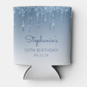 Gepersonaliseerde Blue Glitter Drip 50ste verjaard Blikjeskoeler (Voorkant)