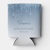 Gepersonaliseerde Blue Glitter Drip 60ste verjaard Blikjeskoeler (Voorkant)
