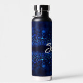 Gepersonaliseerde Blue Glitter op zwart Waterfles (Rechts)