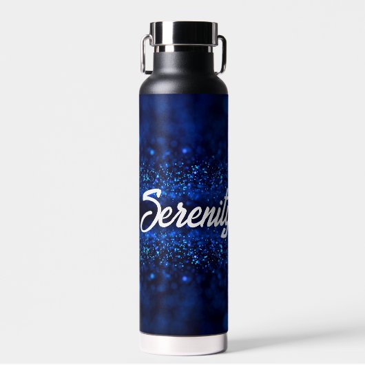 Gepersonaliseerde Blue Glitter op zwart Waterfles (Voorkant)