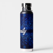 Gepersonaliseerde Blue Glitter op zwart Waterfles (Links)
