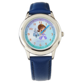 Gepersonaliseerde Blue Glitter Princess Leren Horloge