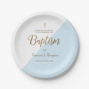 Gepersonaliseerde Blue Gold Cross Baby doop Papieren Bordje