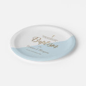 Gepersonaliseerde Blue Gold Cross Baby doop Papieren Bordje (Gekanteld)