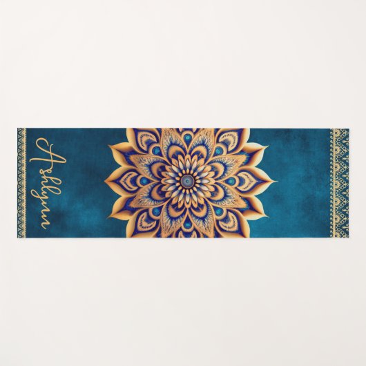 Gepersonaliseerde Blue & Gold Mandala dubbelzijdig Yogamat (Voorkant (horizontaal))