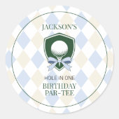 Gepersonaliseerde Blue Golf Boys eerste verjaardag Ronde Sticker (Voorkant)