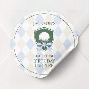 Gepersonaliseerde Blue Golf Boys eerste verjaardag Ronde Sticker