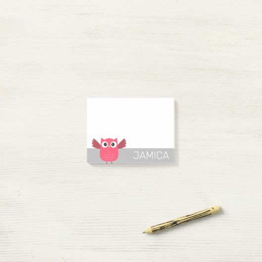 Gepersonaliseerde Blue & Grey Cartoon Uil Notes (Op bureau)