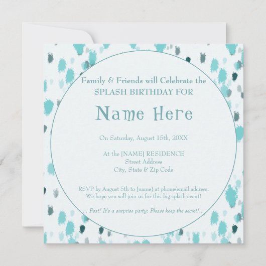 Gepersonaliseerde Blue & Grey Fun Big Splash Verja Kaart (Voorkant)