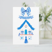Gepersonaliseerde Blue House Dank u Baby shower Bedankkaart (Staand voorkant)
