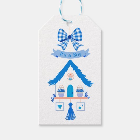 Gepersonaliseerde Blue House Dank u Baby shower Cadeaulabel (Voorkant)