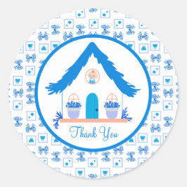 Gepersonaliseerde Blue House Dank u Baby shower Ronde Sticker