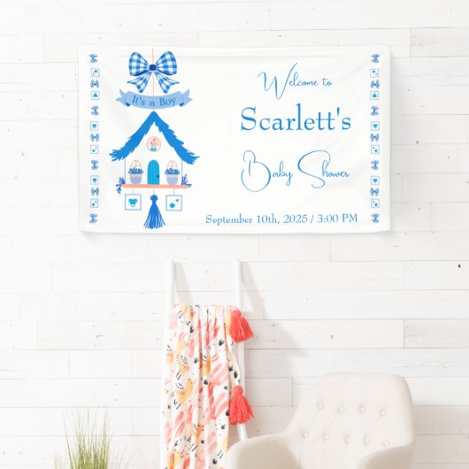 Gepersonaliseerde Blue House Het is een Boy Baby s Spandoek (Insitu)