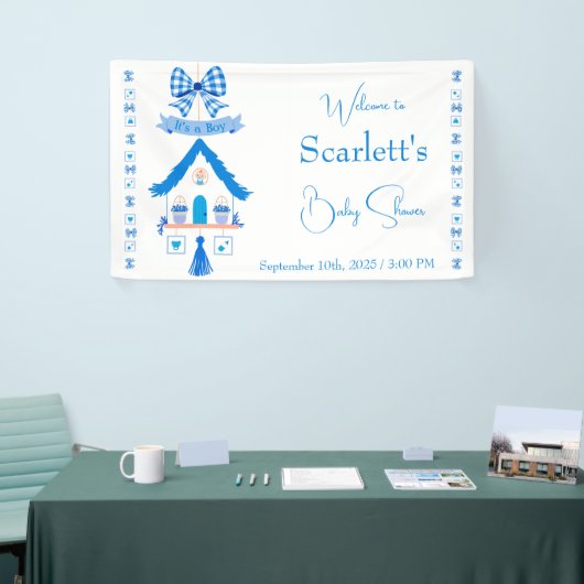 Gepersonaliseerde Blue House Het is een Boy Baby s Spandoek (Beurs)