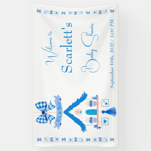 Gepersonaliseerde Blue House Het is een Boy Baby s Spandoek (Verticaal)