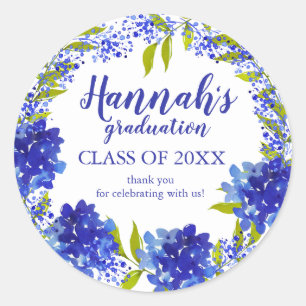 Gepersonaliseerde Blue Hydrangea Dank u Afstuderen Ronde Sticker