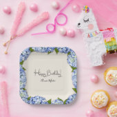 Gepersonaliseerde Blue Hydrangea Verjaardag Borden Papieren Bordje (Feest)